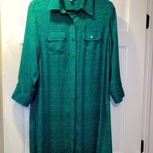 CABi Button Up Tunic Top Green White XL
